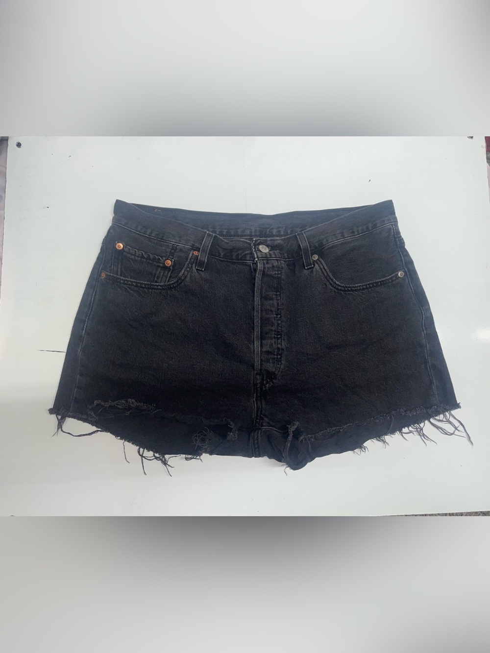 Levi's Black Frayed Hem High-Rise Denim Shorts